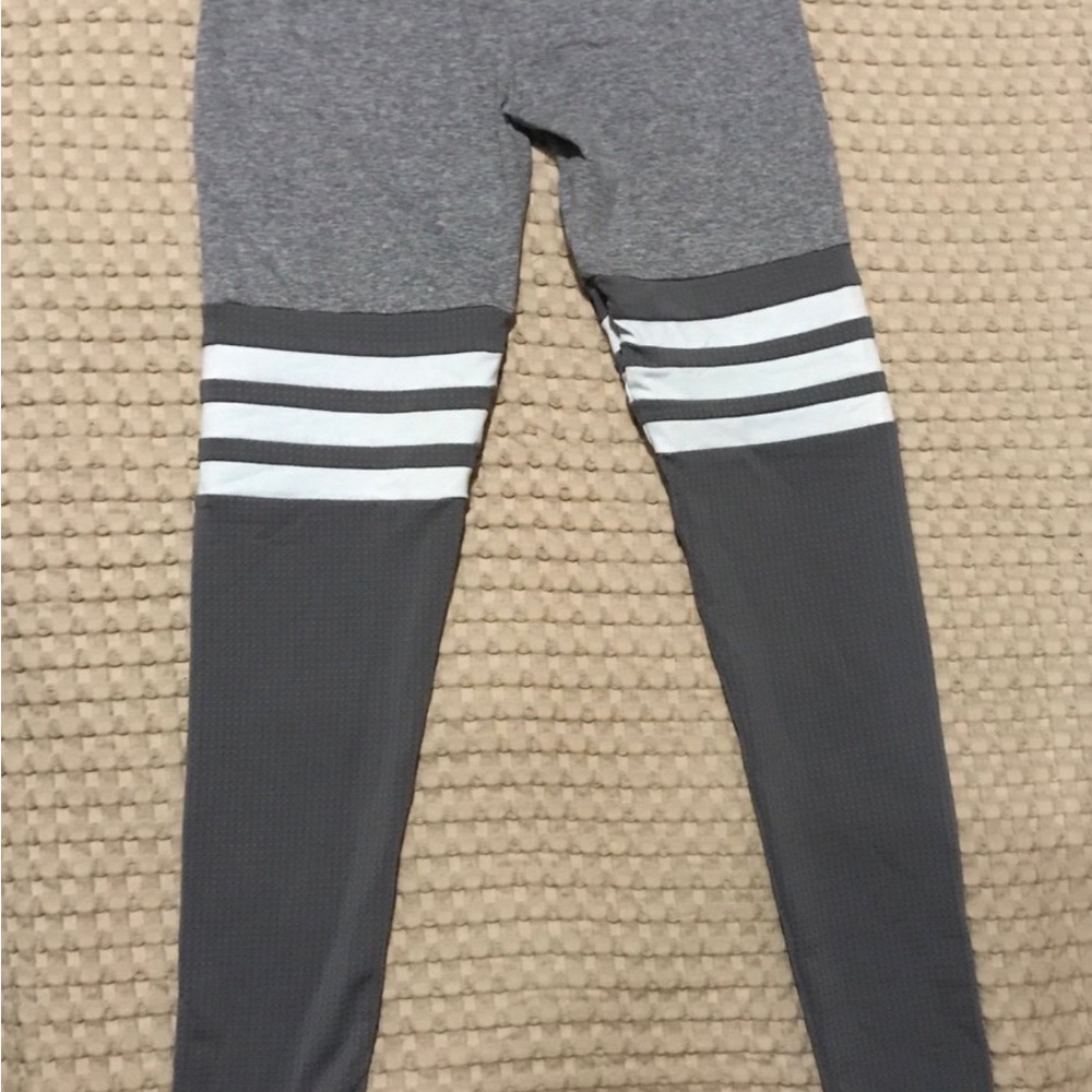 Bombshell Sportswear Gray Leggings with White Stripes - Picture 4 of 4